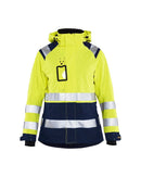 Naisten highvis kuoritakki Huomio keltainen/Mariininsininen - Suomen Brodeeraus