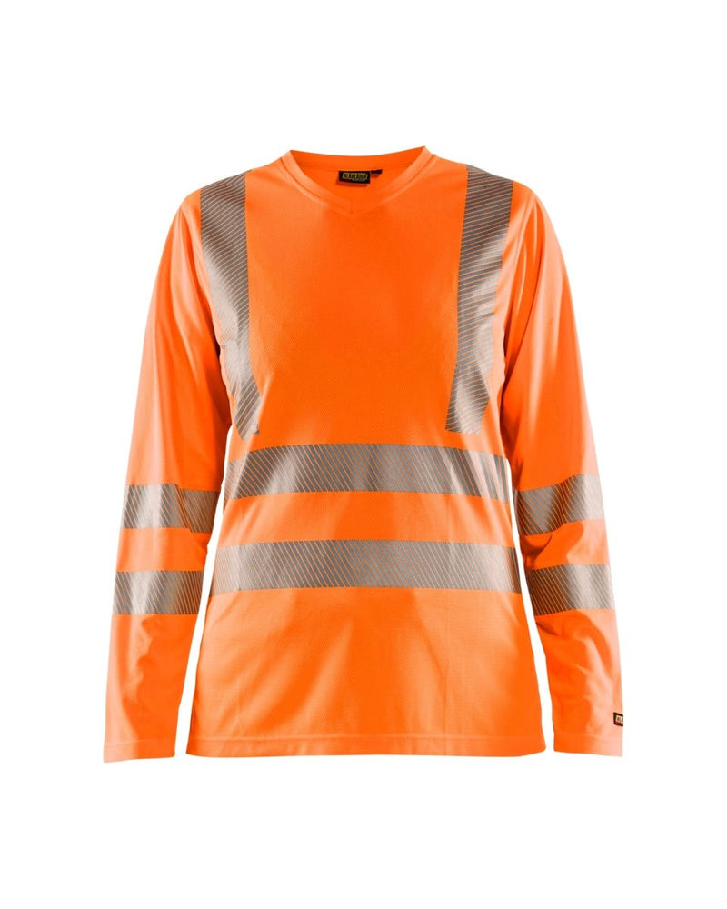 Naisten highvis pitkähihainen t-paita, UV-suoja Huomio oranssi - Suomen Brodeeraus