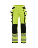Naisten highvis riipputaskuhousut 4-way stretch Huomio keltainen/Musta - Suomen Brodeeraus