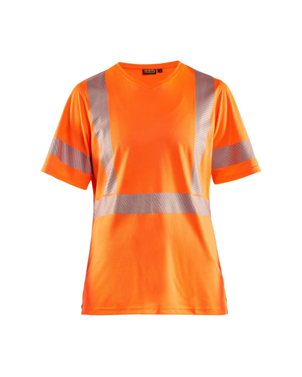 Naisten highvis t-paita, UV-suoja Huomio oranssi - Suomen Brodeeraus
