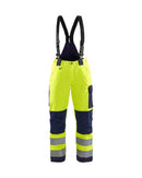Naisten highvis talvihousut henkseleillä Huomio keltainen/Mariininsininen - Suomen Brodeeraus