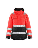 Naisten highvis talvitakki Huomio punainen/Musta - Suomen Brodeeraus