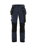 Naisten riipputaskuhousut 4-way-stretch Tumma mariininsininen/Musta - Suomen Brodeeraus