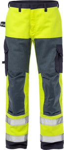 Palosuojatut High Vis housut lk 2 2585 FLAM Hi-Vis Yellow/Navy - Suomen Brodeeraus