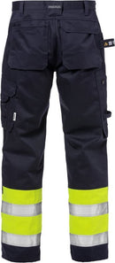 Palosuojatut High Vis rakentajan housut lk 1 2586 FLAM Hi-Vis Yellow/Navy - Suomen Brodeeraus