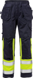 Palosuojatut High Vis rakentajan housut lk 1 2586 FLAM Hi-Vis Yellow/Navy - Suomen Brodeeraus
