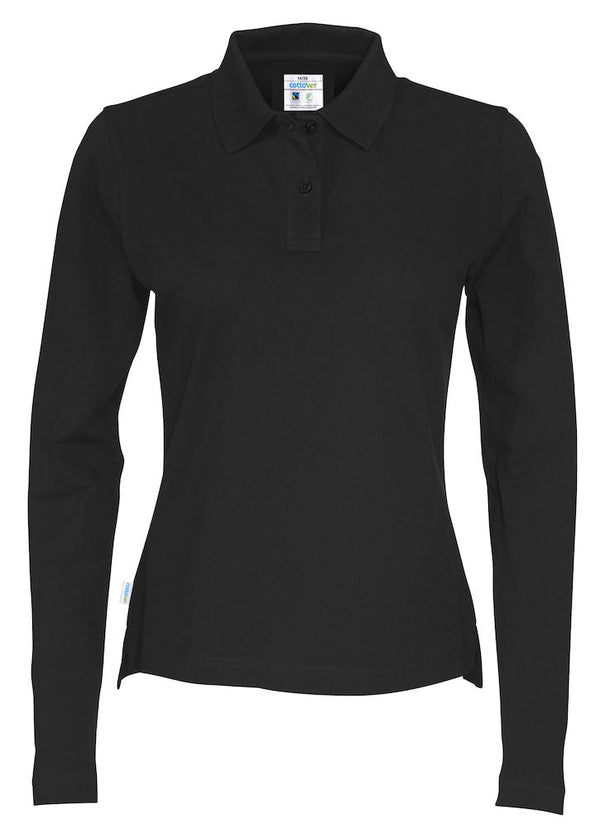 PIQUE LONG SLEEVE LADY (GOTS) BLACK - Suomen Brodeeraus