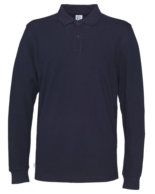 PIQUE LONG SLEEVE MAN (GOTS) NAVY - Suomen Brodeeraus