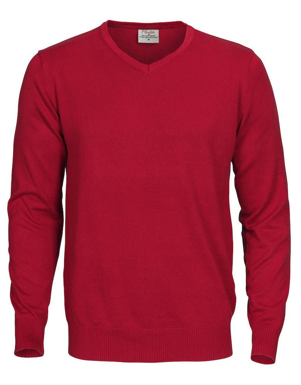 PRINTER Forehand knitted v-neck RED - Suomen Brodeeraus