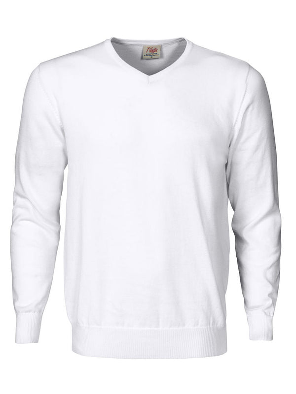 PRINTER Forehand knitted v-neck WHITE - Suomen Brodeeraus