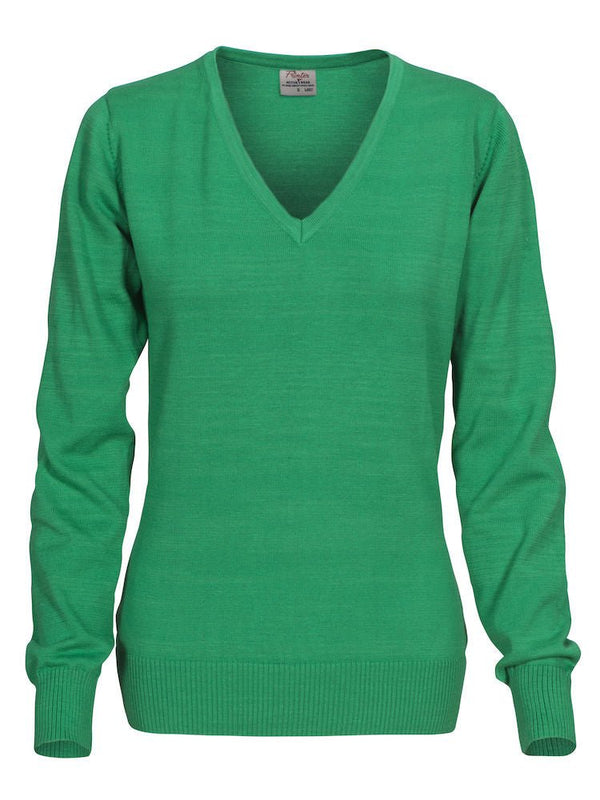 PRINTER Forehand Lady knitted v-neck FRESH GREEN - Suomen Brodeeraus