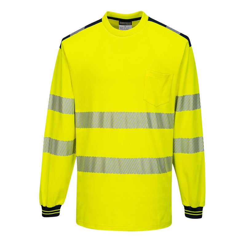 PW3 Hi-Vis Pitkähihainen t-paita Kelta/musta - Suomen Brodeeraus