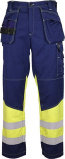 Riipputaskuhousut HiVis FR 1.0 Tummansininen/Neonkeltainen - Suomen Brodeeraus