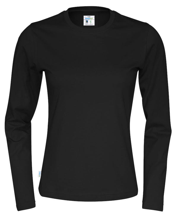 T-SHIRT LONG SLEEVE LADY (GOTS) BLACK - Suomen Brodeeraus