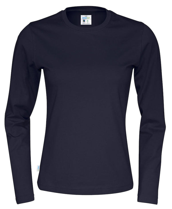 T-SHIRT LONG SLEEVE LADY (GOTS) NAVY - Suomen Brodeeraus