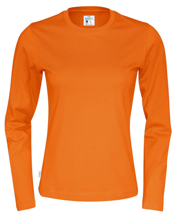 T-SHIRT LONG SLEEVE LADY (GOTS) ORANGE - Suomen Brodeeraus