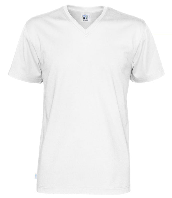 T-SHIRT V-NECK MAN (GOTS) WHITE - Suomen Brodeeraus