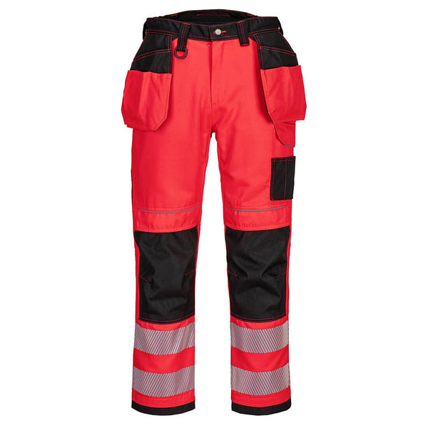 T501 - PW3 HiVis Riipputaskutyöhousut Punainen/Musta - Suomen Brodeeraus