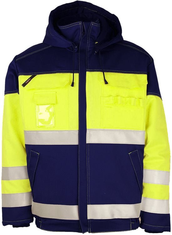 Talvipusero HiVis FR 1.0 Neonkeltainen/Tummansininen - Suomen Brodeeraus